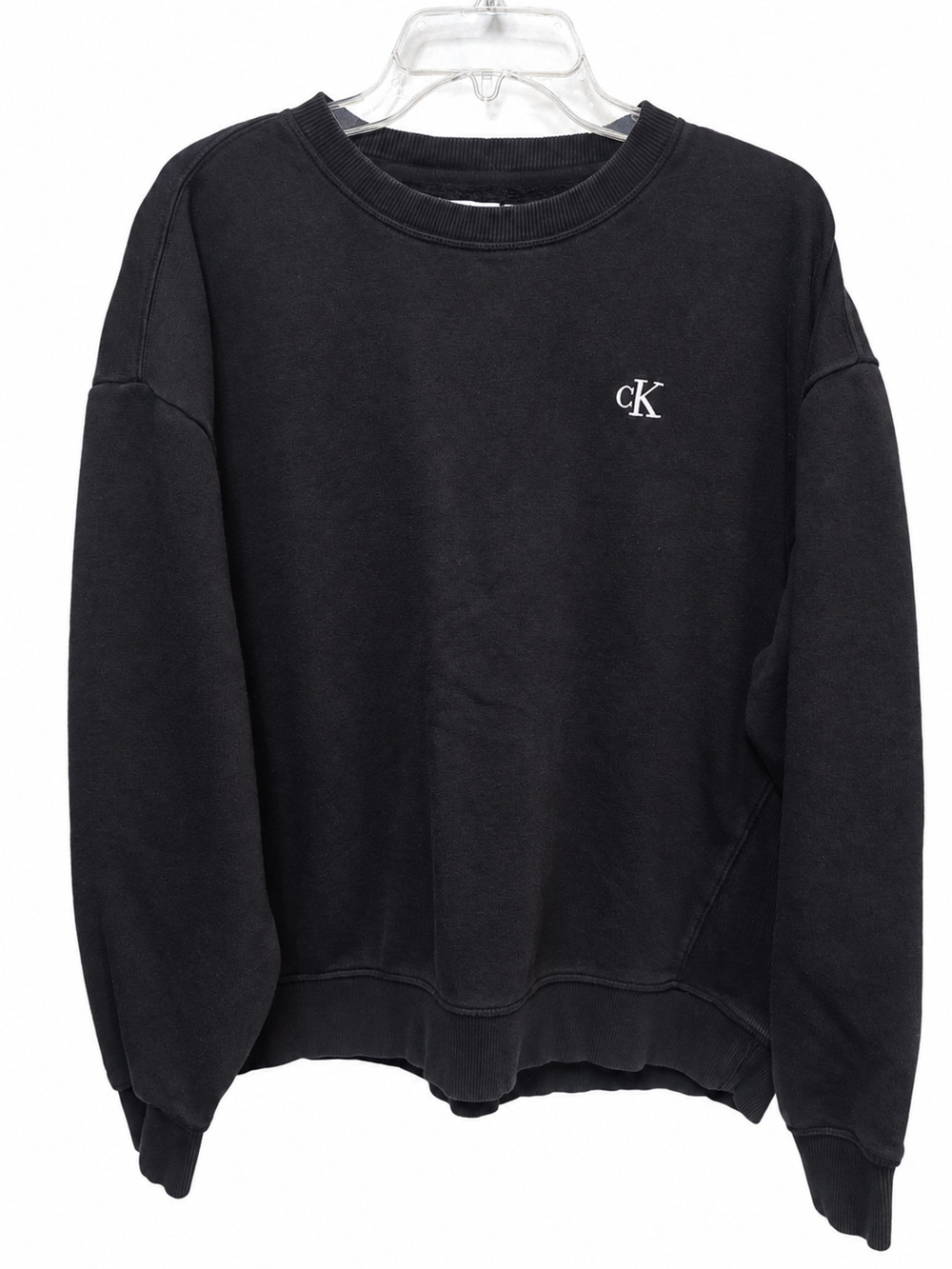 Calvin Klein Crewneck Sweatshirt Men's Medium Black Relaxed Fit Embroidered CK